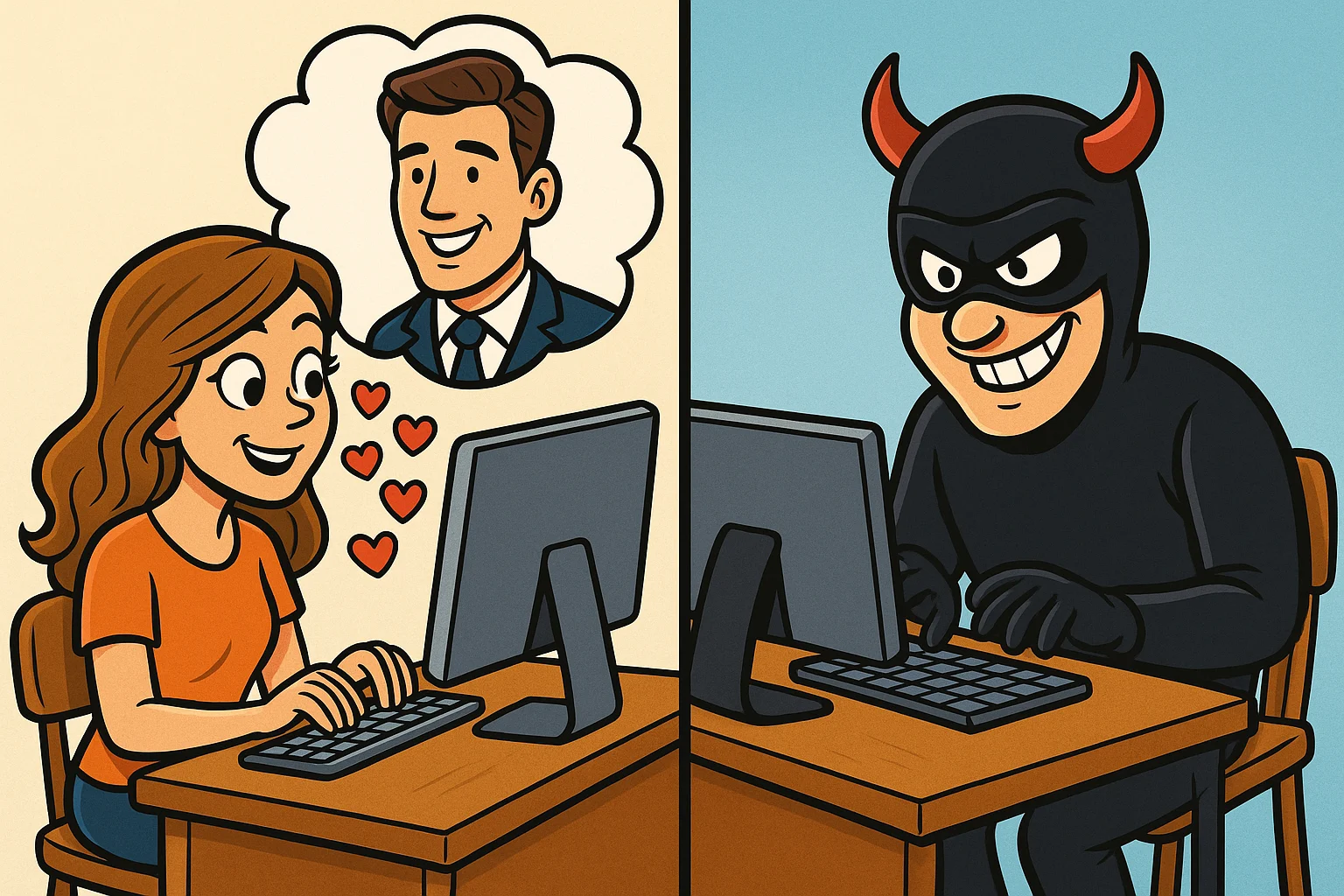 A woman chatting on a dating site, unaware she’s messaging a scammer — an example of why safe, verified matchmaking with Your Personal Matchmaker matters.